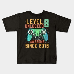 Kids Level Unlocked 8th Birthday Year Old Gamer Bday Kids T-Shirt